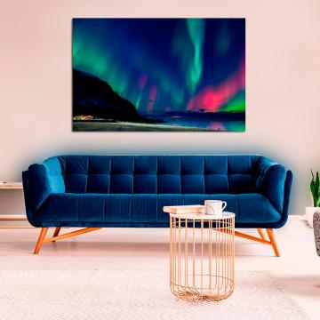 Pintura de paisagem com luzes do norte