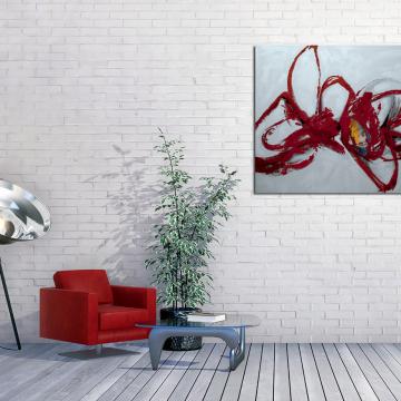 Pintura abstrata com traços vermelhos