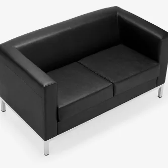 Sofá Quadra preto de dois lugares com pés metálicos