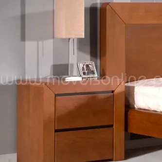 Mesa de cabeceira mjb em madeira com duas gavetas, candeeiro e moldura fotográfica