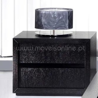 Mesa de cabeceira Yara preta texturada com duas gavetas e candeeiro cinzento