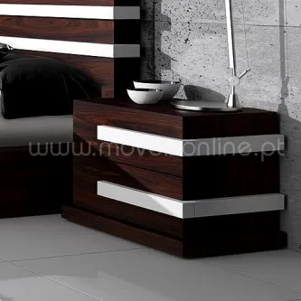 Mesa de cabeceira Piano em madeira escura com frisos brancos e duas gavetas