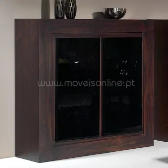 Louceiro Ruby em madeira escura com duas portas de vidro