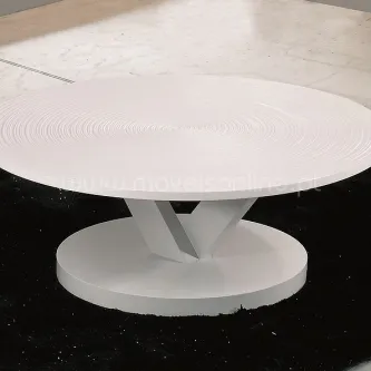 Mesa de centro Amorvita redonda branca com base circular e suporte em V
