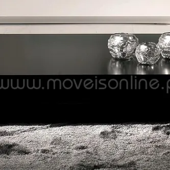 Mesa de centro Amorvita negra brilhante com três esferas de vidro decorativas