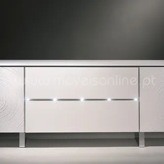 Aparador Amorvita branco com painéis texturados e luzes LED frontais