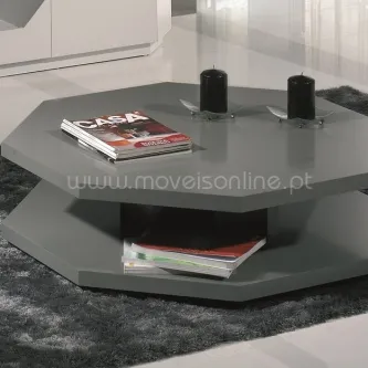 Mesa de centro Eleven cinzenta octogonal com prateleira dupla e velas negras