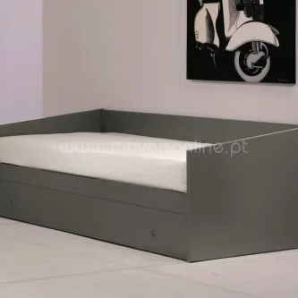 Cama Smart cinza com gavetão e colchão, design simples e moderno
