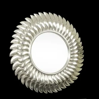 Espelho Joan Miró redondo com moldura prateada em pétalas onduladas
