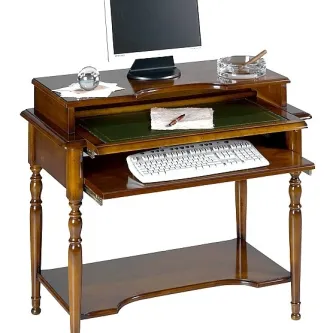 Secretaria para computador estilo francês em madeira com teclado e monitor