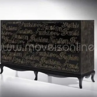 Aparador Aguado Home preto com caligrafia dourada frontal e pés curvados