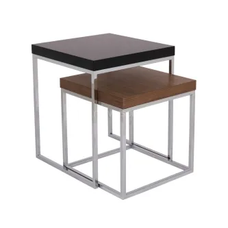 Mesas Mae Prairie, mesas de apoio aninháveis com estrutura metálica e tampos preto e castanho