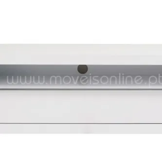 Móvel TV Valley branco com orifício para cabos e faixa cinzenta