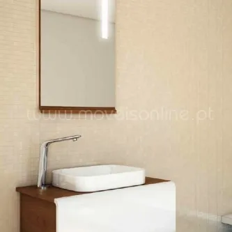 Móvel casa de banho Atlas 75 com lavatório de bancada branco, torneira cromada e espelho