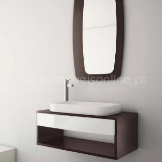Móvel casa de banho Tulip 80 suspenso castanho com lavatório branco e espelho oval