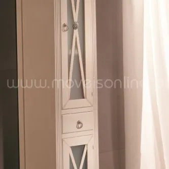 Armário de casa de banho Alessandria alto e estreito branco com painéis de vidro em X