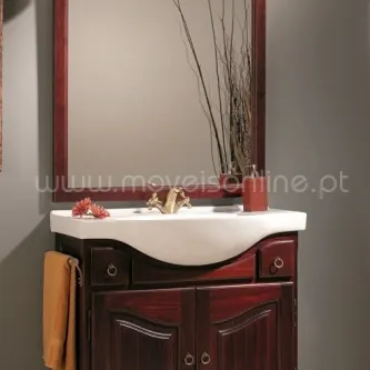 Móvel casa de banho Genova 4 em madeira escura com lavatório branco e espelho