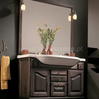 Móvel casa de banho Genova 5 em madeira escura com lavatório, espelho e candeeiros