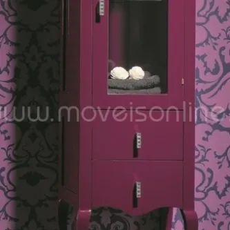 Armário de casa de banho Viena roxo com porta de vidro e gavetas