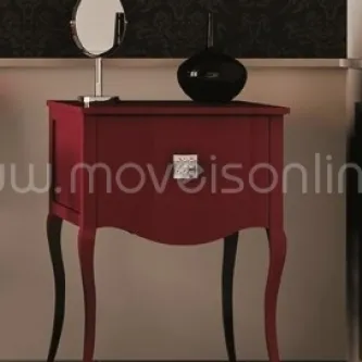 Mesa de cabeceira Viena vermelha com 1 gaveta, puxador metálico e pernas curvas