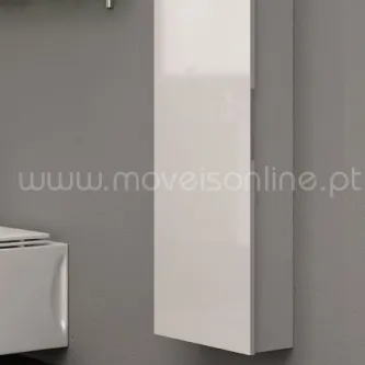 Armário de casa de banho Aries branco estreito suspenso com porta lisa