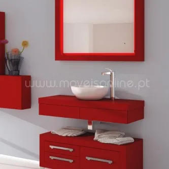 Movel casa de banho due 3 vermelho suspenso com lavatório de sobrepor e espelho
