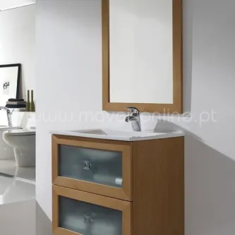 Móvel casa de banho forever 6 em madeira com lavatório branco, duas gavetas e espelho