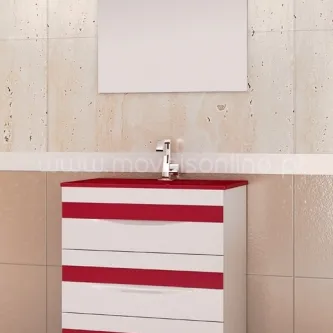 Movel casa de banho giocco 6 branco com frisos vermelhos e lavatório cromado