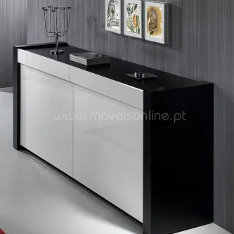 Aparador Phenix preto com frentes brancas e tampo preto, design moderno e minimalista