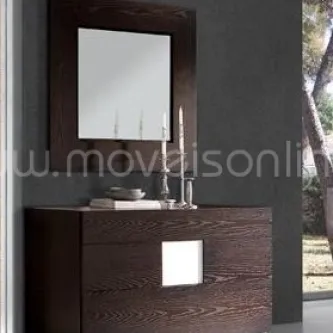 Cómoda com espelho Elegance em madeira escura, gavetas e painel central iluminado