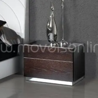 Mesa de cabeceira Elegance 2 em madeira escura com duas gavetas e base cromada