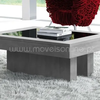 Mesa de centro Monaco quadrada cinzenta com tampo de vidro espelhado e base sólida