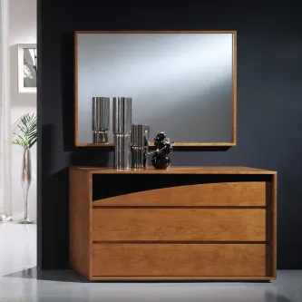 Comoda com espelho eco 05 em madeira com três gavetas e espelho retangular