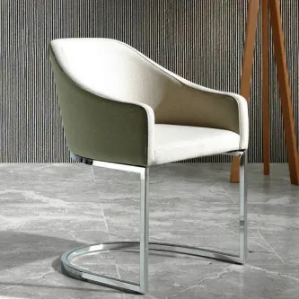 Cadeira modern estofada creme e verde com base metálica em U