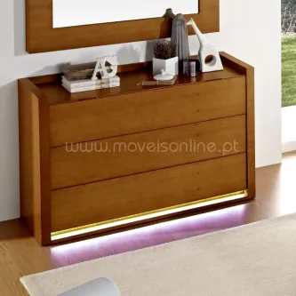 Cômoda Cassiel suspensa em madeira com quatro gavetas e iluminação LED inferior