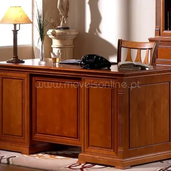 Secretaria Havai em madeira maciça com telefone, candeeiro e cadeira