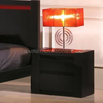 Mesa de cabeceira Vogue preta com candeeiro vermelho moderno