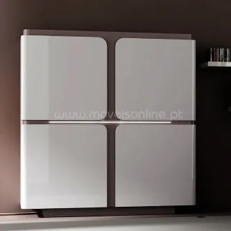 Movel bar kera branco de parede com quatro portas quadrantes e cantos arredondados