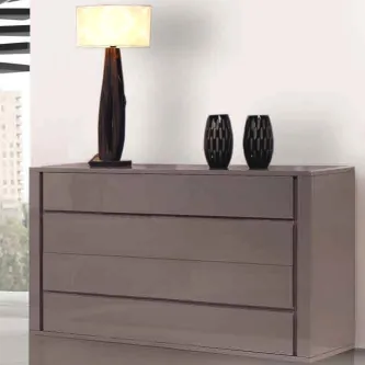 Cómoda Jade cinzenta com quatro gavetas e candeeiro