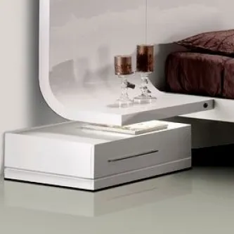 Mesa de cabeceira Kuatro branca minimalista com gaveta e tampo integrado