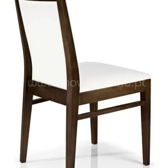 Cadeira Bia em madeira escura com assento e encosto estofados brancos