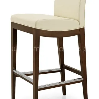 Banco Ellen em madeira escura com assento e encosto estofados creme