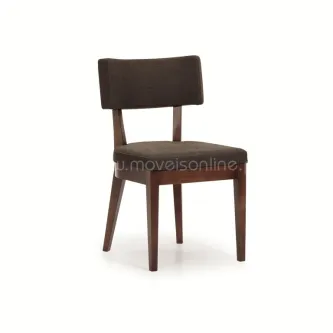 Cadeirão Holly em madeira escura com assento e encosto estofados castanhos