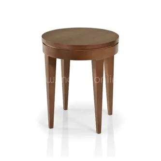 Mesa Nisa redonda em madeira castanha com quatro pés afilados