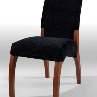 Cadeira Ferrara estofada preta com costas altas e pernas de madeira curvadas