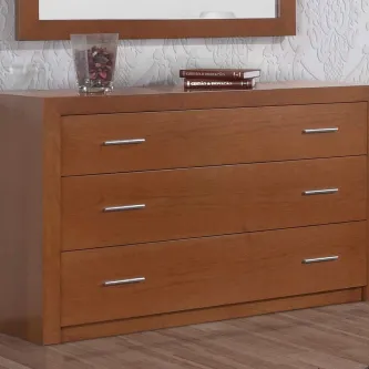 Cómoda Siena em madeira castanho com três gavetas e puxadores metálicos