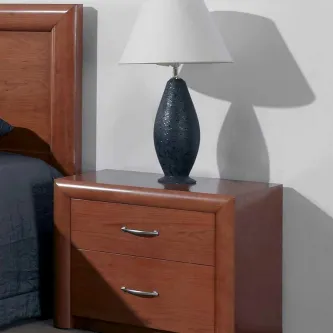 Mesa de cabeceira Monaco em madeira com duas gavetas e candeeiro azul