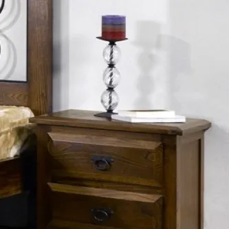 Mesa de cabeceira Noa em madeira escura com duas gavetas e castiçal