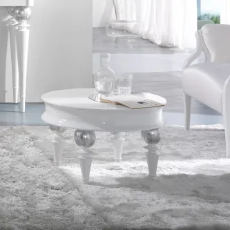 Mesa de apoio Classic branca oval com tampo duplo e pés torneados