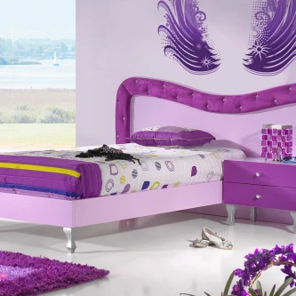 Cama zikzak 8 rosa e roxa com cabeceira estofada